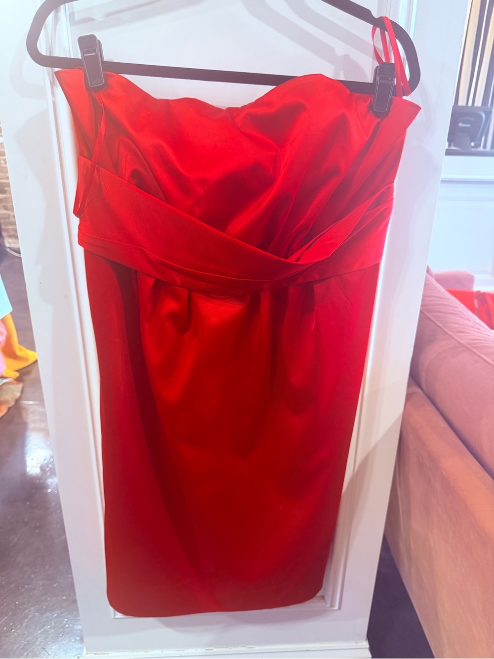 New York & Company Strapless Red Satin Sheath Dress